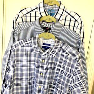 EGARA Blue Dress Shirt Lot of 3‎ Men's XL Button Front No Iron Stripe Plaid Pane